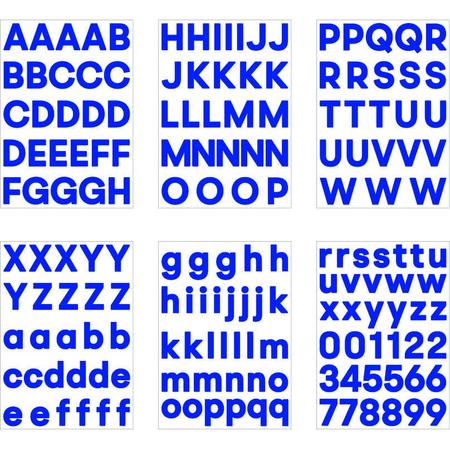 plakletters blauw  | alfabet stickers | met cijfers | hoogte 4 cm